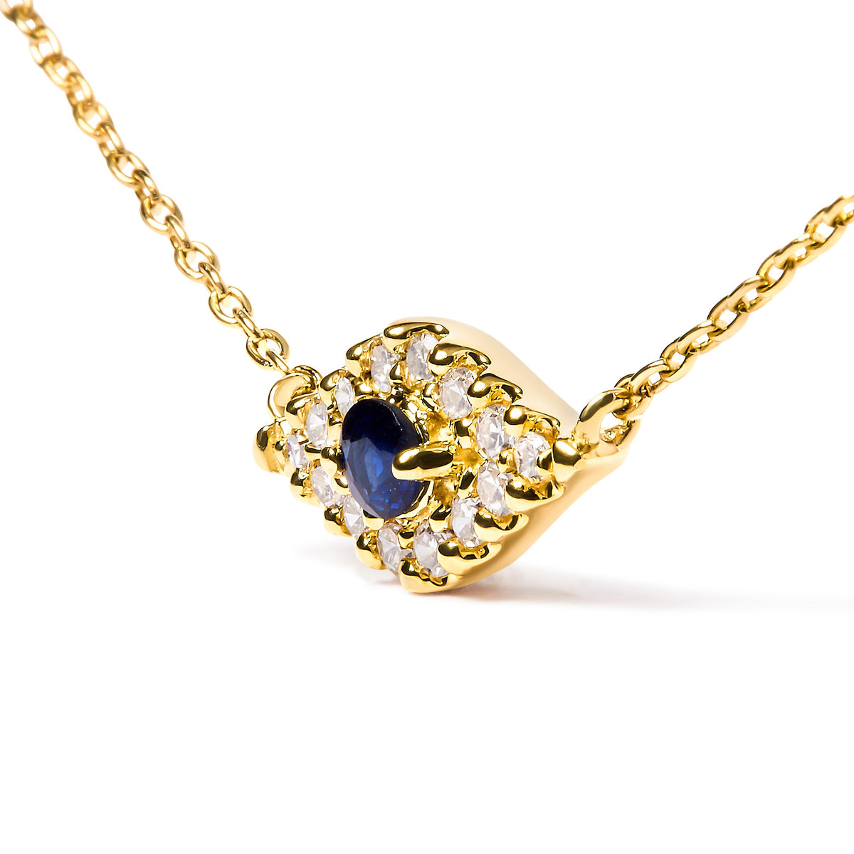 Collar con colgante de oro amarillo de 10K con zafiro azul y diamantes acentuados de ojo turco, 18 pulgadas (Color H-I, Claridad I1-I2)
