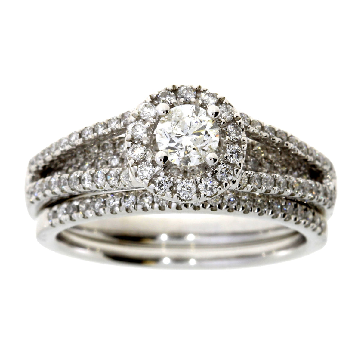 Juego de anillo de compromiso con diamante de 1,00 ct en oro blanco de 14 kt