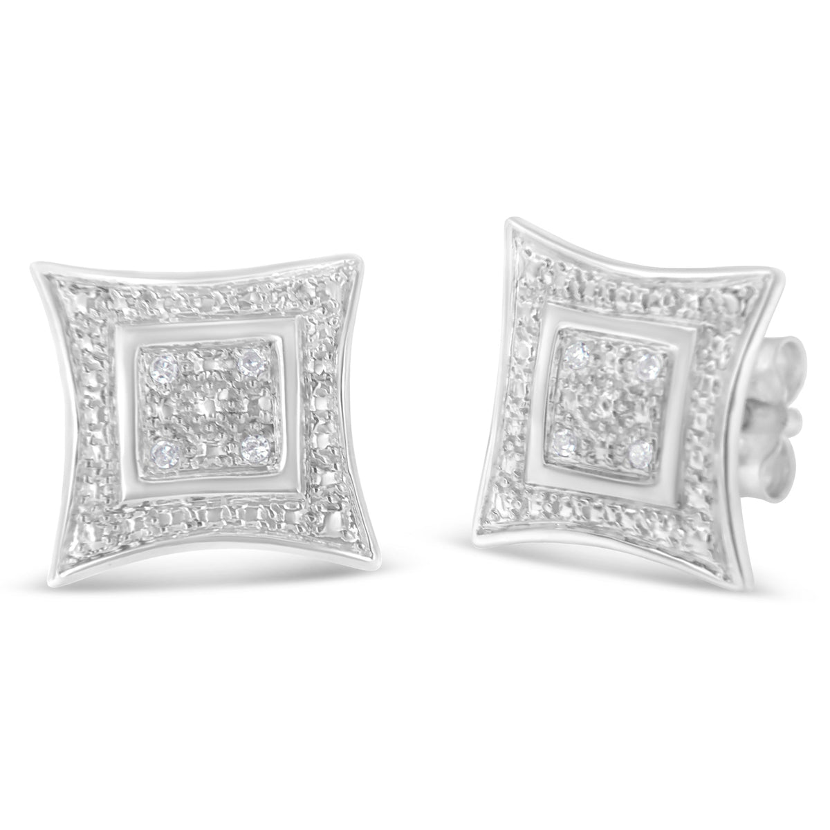 Pendientes con acento de diamante de plata de ley .925 con 4 piedras en forma de estrella de cuatro puntas con halo (Color H-I, Claridad I2-I3)