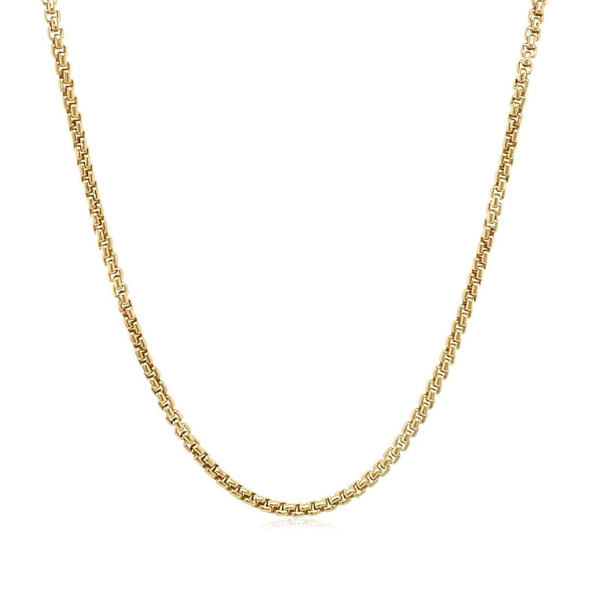Cadena Box Redonda Sólida de Oro Amarillo de 14k y 1.6 mm