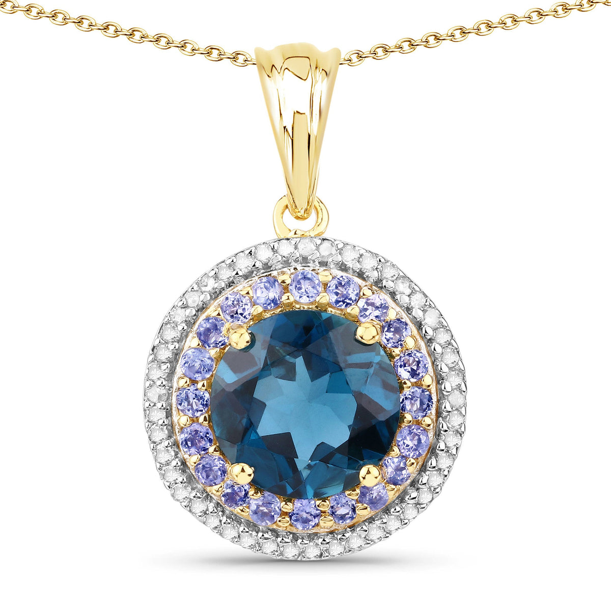 Colgante de plata de ley .925 con topacio azul de Londres, tanzanita y topacio blanco genuinos de 5.10 quilates