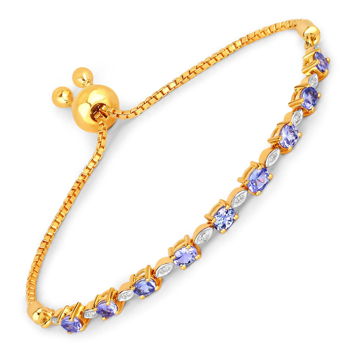 Brazalete de plata de ley .925 con tanzanita genuina de 1,56 quilates y diamantes blancos