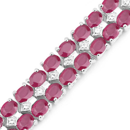 Pulsera de plata de ley .925 con rubí de 20,03 quilates relleno de vidrio y topacio blanco