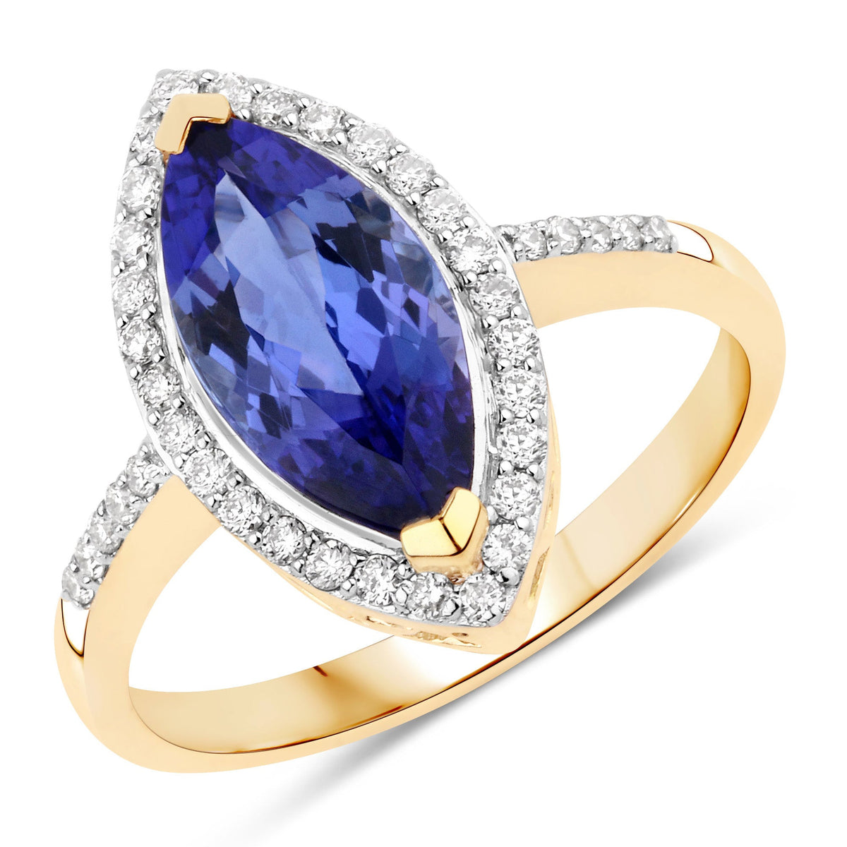 Anillo de oro amarillo de 14K con tanzanita genuina de 2.33 quilates y diamantes blancos