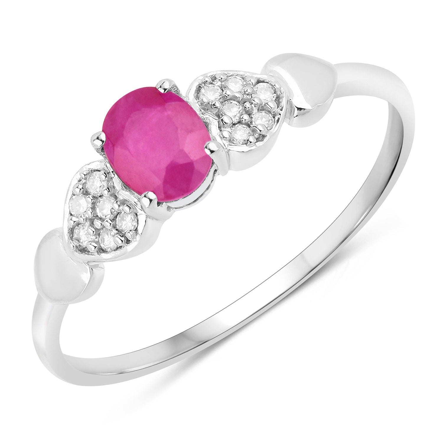 Anillo de oro blanco de 14K con rubí genuino de 0,36 quilates y diamante blanco