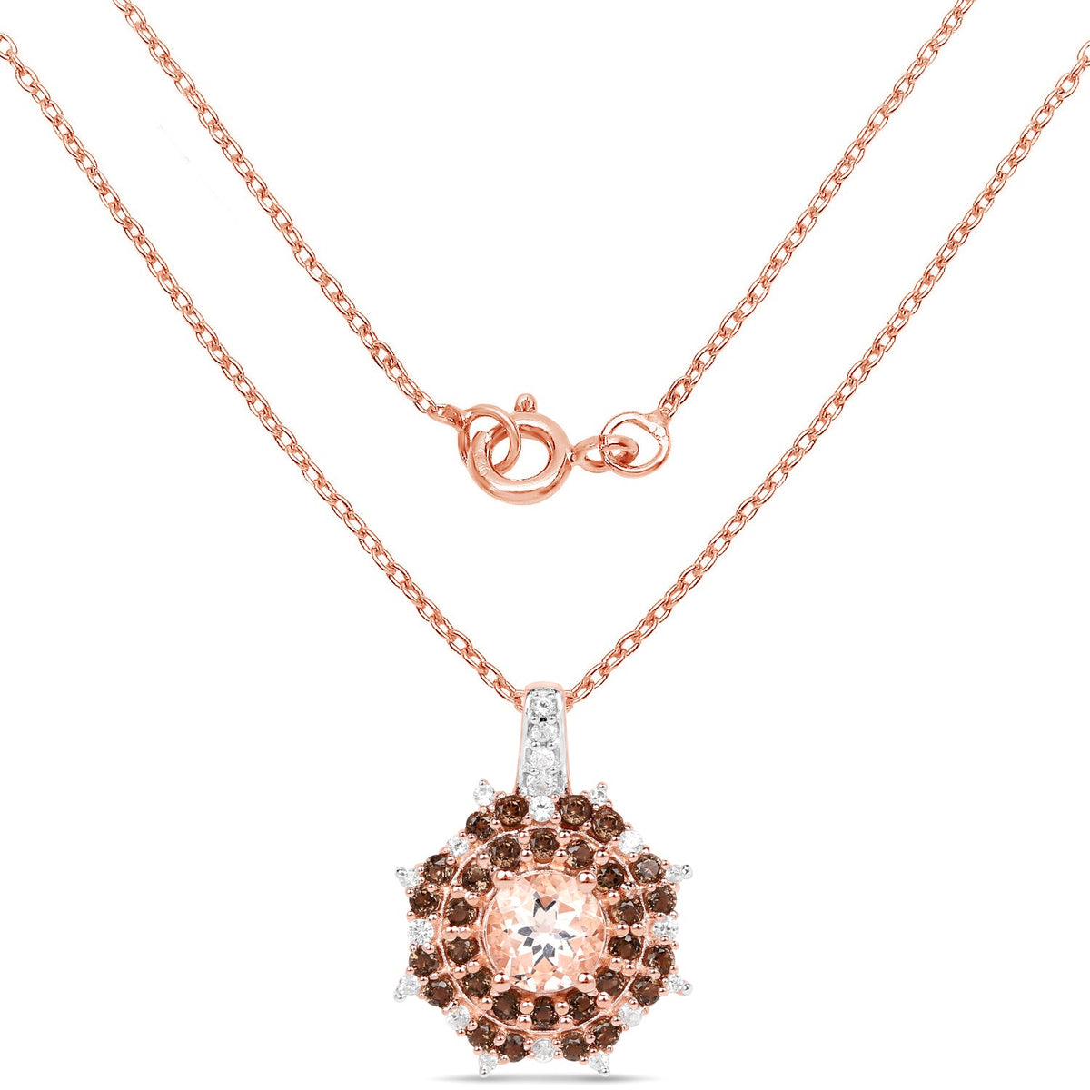 Colgante de plata de ley 925 chapado en oro rosa de 18 quilates con morganita auténtica de 1,61 quilates, cuarzo ahumado y circonita blanca