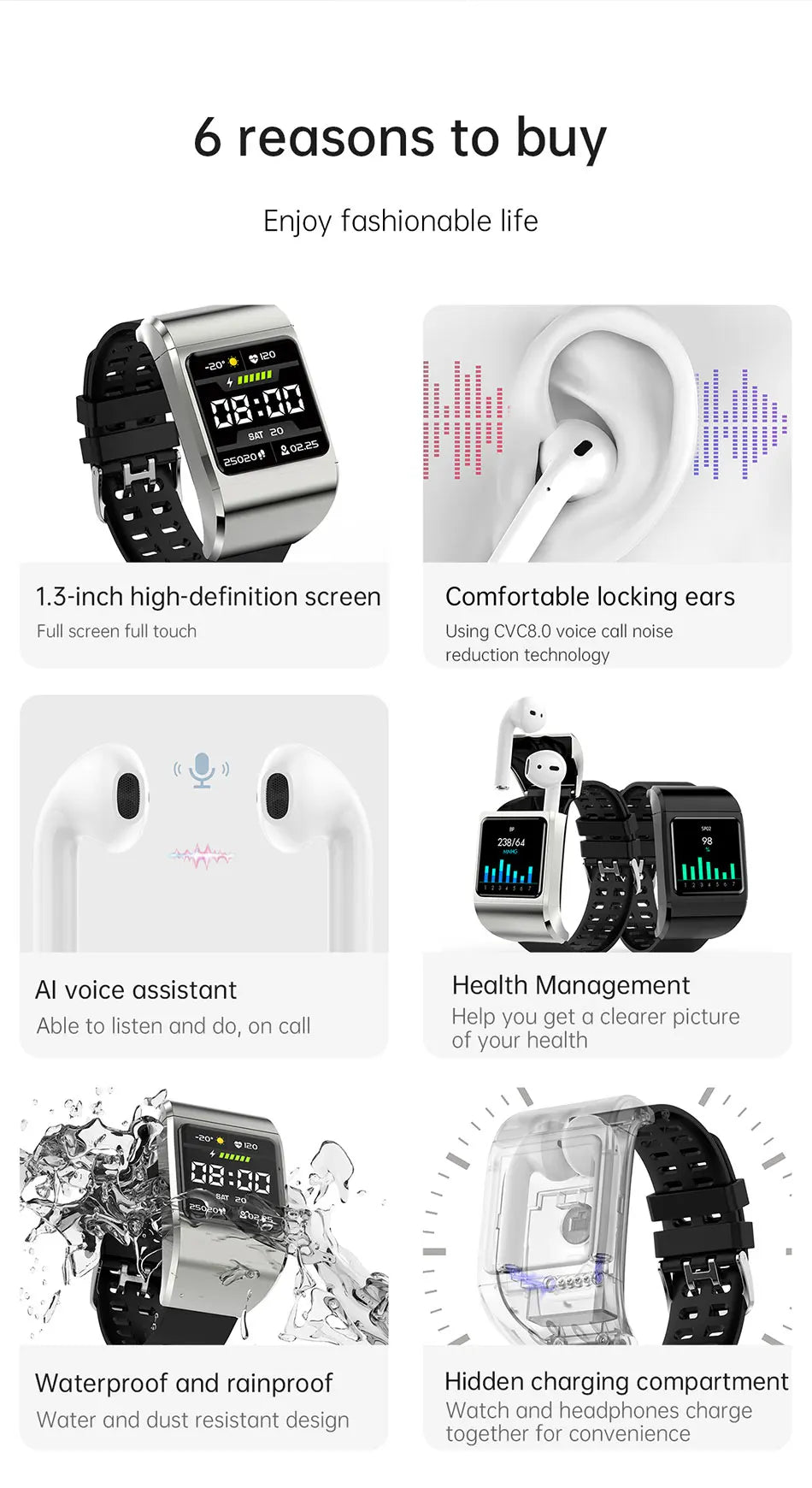 2-in-1 Smart Watch & AirPods Bluetooth Headset - Smart Watch Charging Case