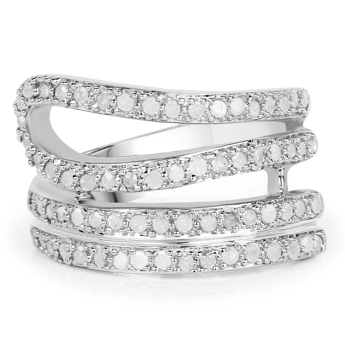 Anillo de plata de ley .925 con diamantes blancos auténticos de 0,83 quilates