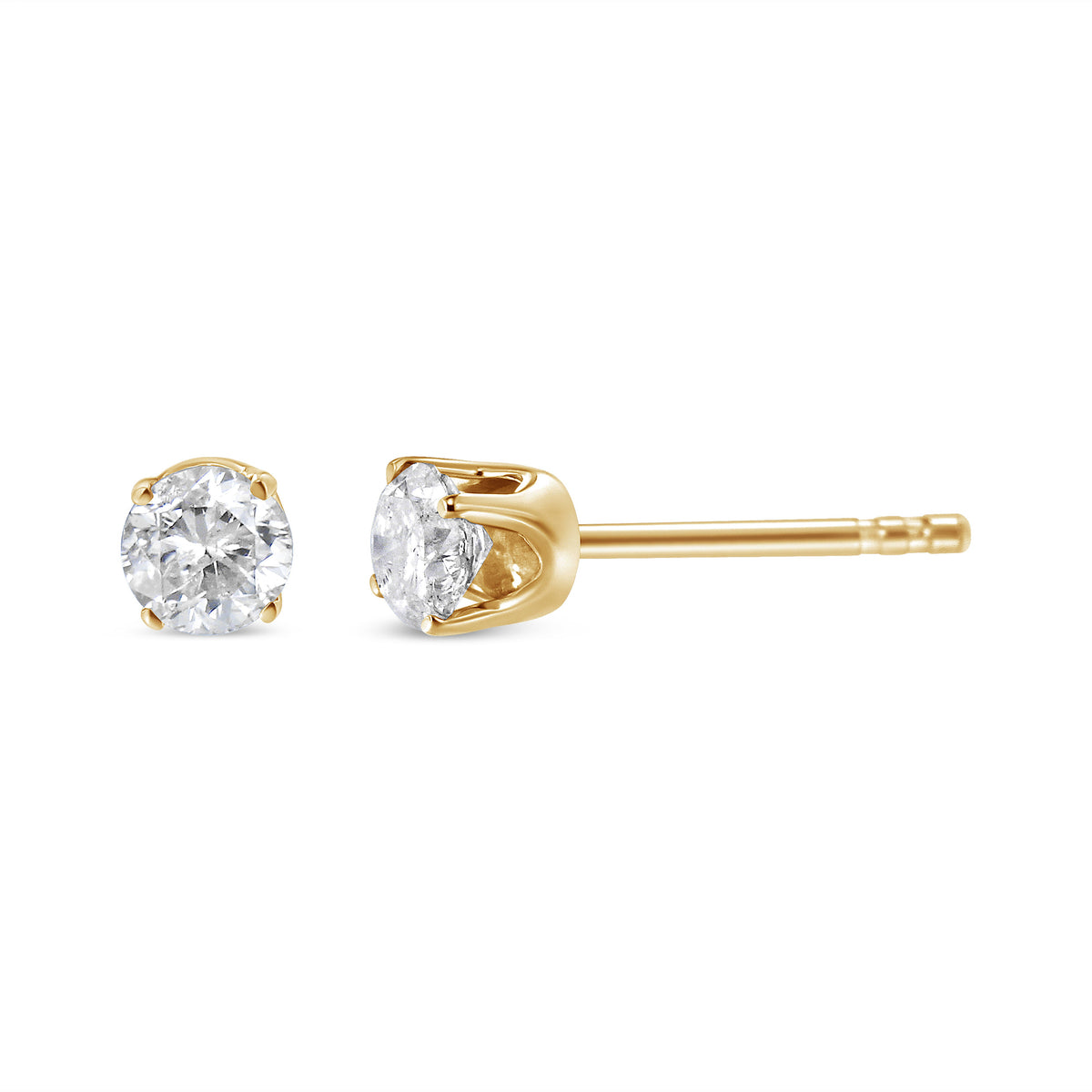 Pendientes solitario de diamante brillante redondo con certificado AGS de oro amarillo de 14K y 0,50 quilates con cierre de presión (color O-P, claridad SI2-I1)