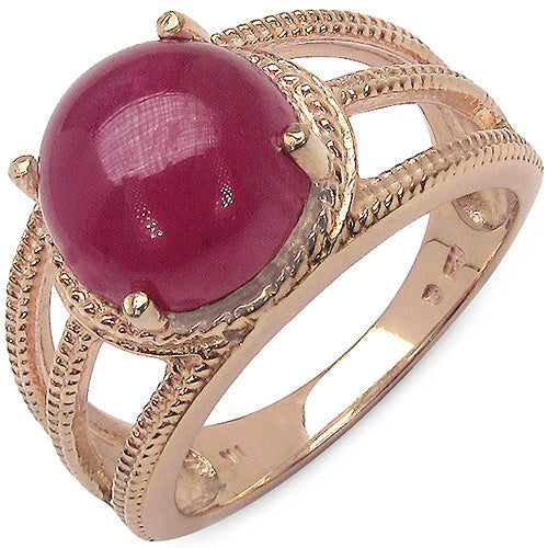 Anillo de plata esterlina .925 con rubí genuino relleno de vidrio de 6.55 quilates chapado en oro rosa de 14K