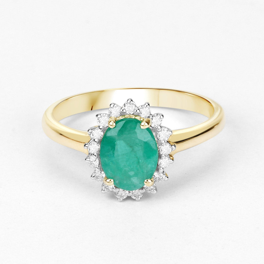 1.39 Carat Genuine Zambian Emerald and White Diamond 10K Yellow Gold Ring