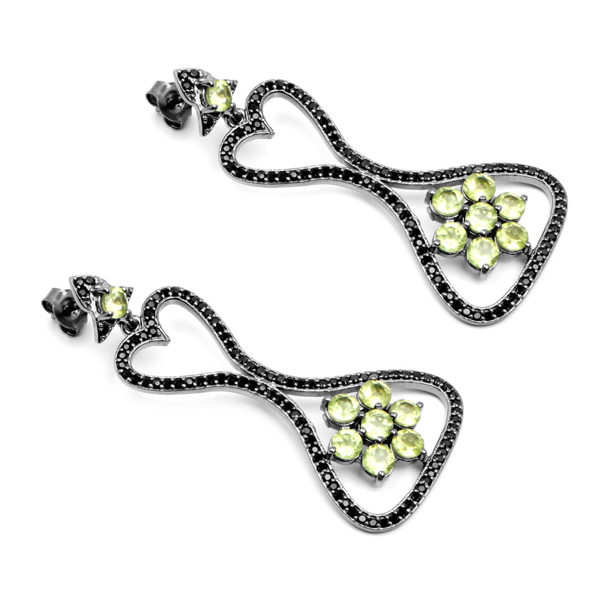 Pendientes de plata de ley .925 con peridoto auténtico y espinela negra de 6,93 quilates