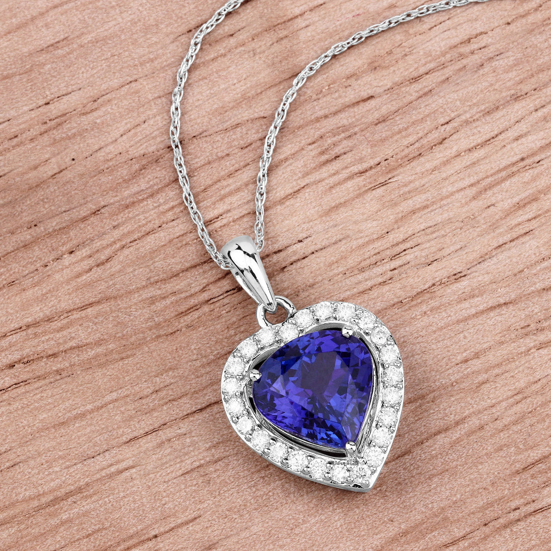 Colgante de oro blanco de 14 quilates con tanzanita auténtica de 3,74 quilates y diamantes blancos