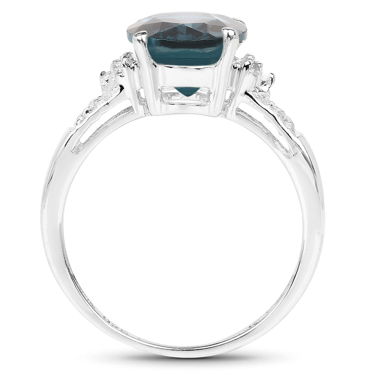 Anillo de plata de ley .925 con topacio azul de Londres genuino de 2.64 quilates y topacio blanco