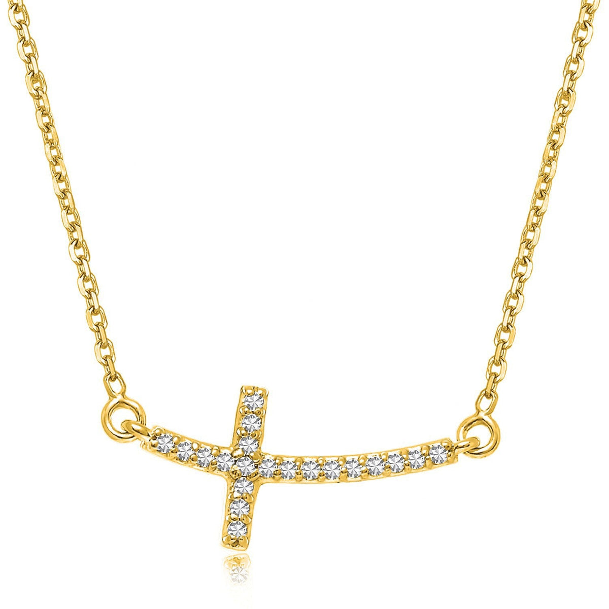 Collar curvo de oro amarillo de 14 quilates con acentos de diamantes (.11 ct. p.t.)