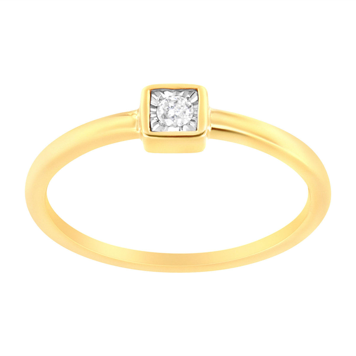 Anillo de promesa de plata de ley .925 chapado en oro amarillo de 14K con diamantes de 1/20 quilates en engaste milagro (color J-K, claridad I1-I2) - Talla 6