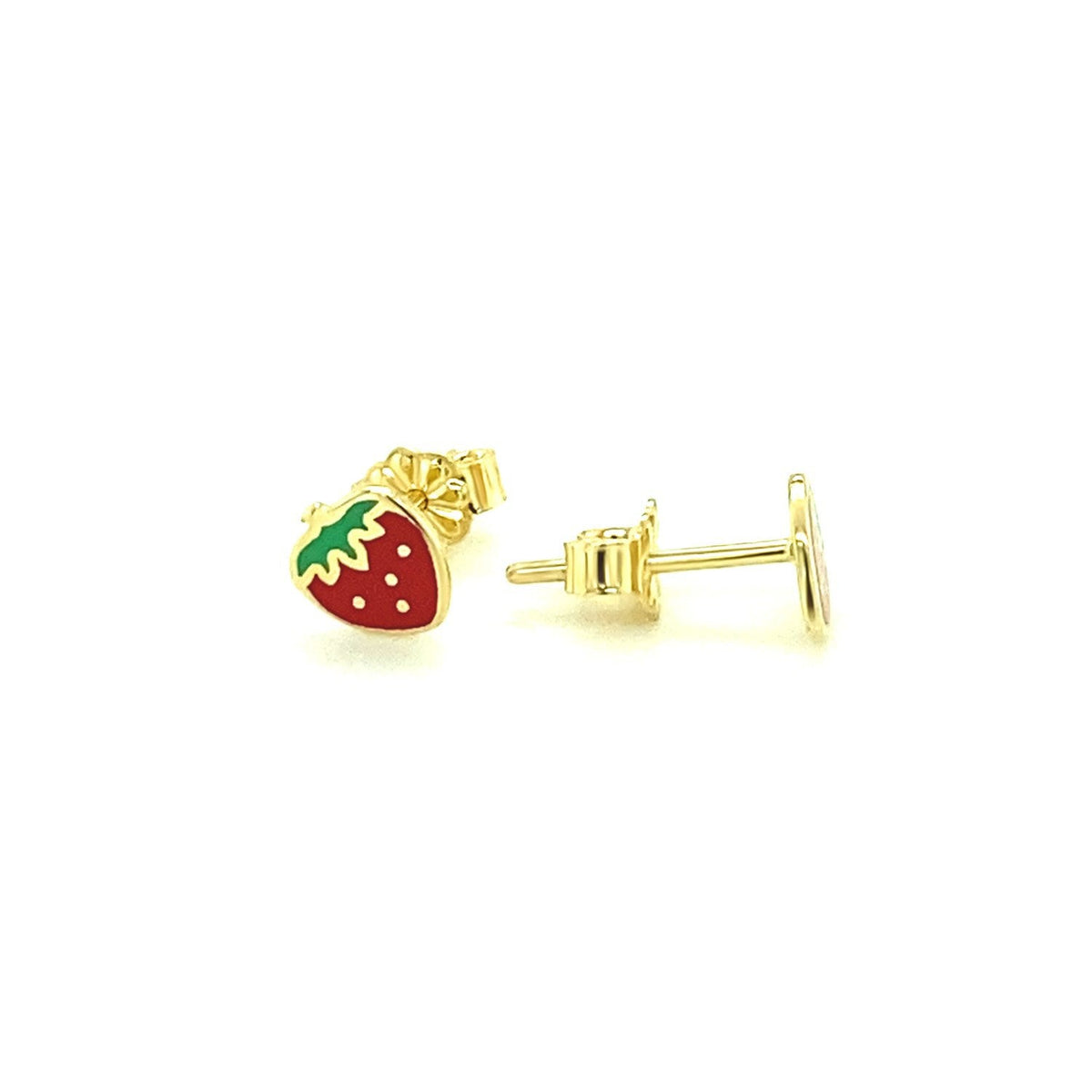 Aretes de fresa esmaltados de oro amarillo de 14k para niños