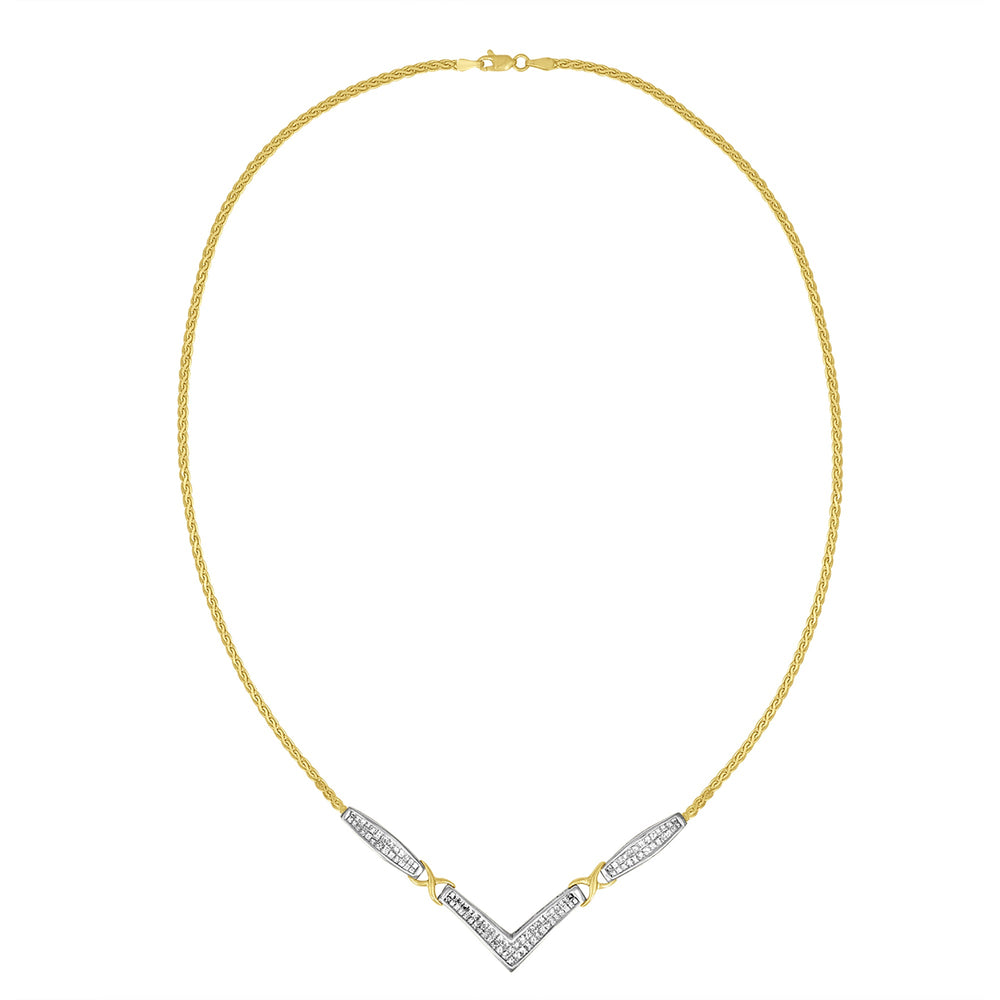 14K Yellow and White Gold 2.0 Cttw Princess Cut Diamond Flared and X-Station V Shaped 18â€ Franco Chain Statement Necklace (H-I Color, SI2-I1 Clarity)