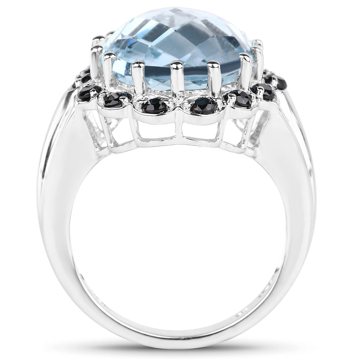 Anillo de plata de ley .925 con topacio azul genuino de 12.49 quilates y espinela negra