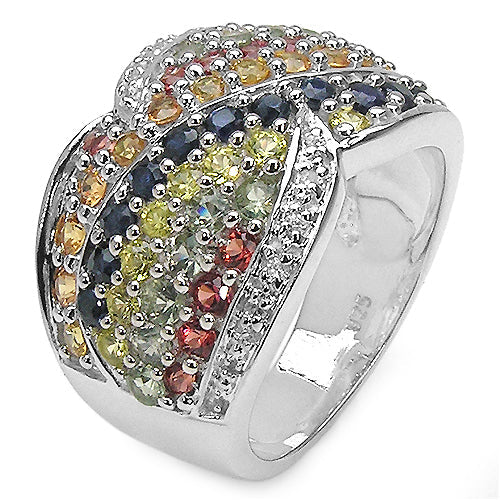 Anillo de plata de ley .925 con zafiros múltiples auténticos de 3,07 quilates