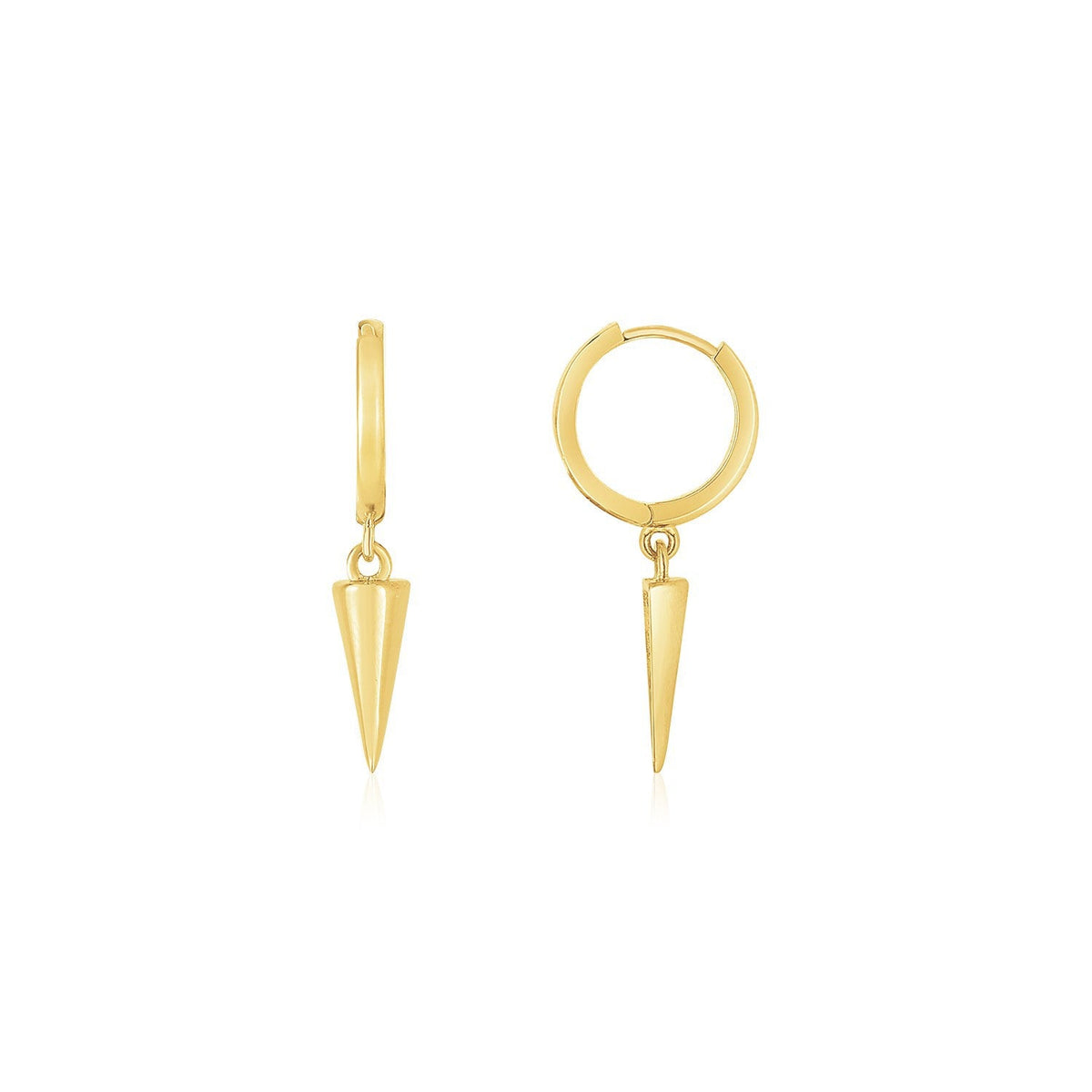 Pendientes de aro colgantes con forma de punta de oro amarillo de 14 quilates
