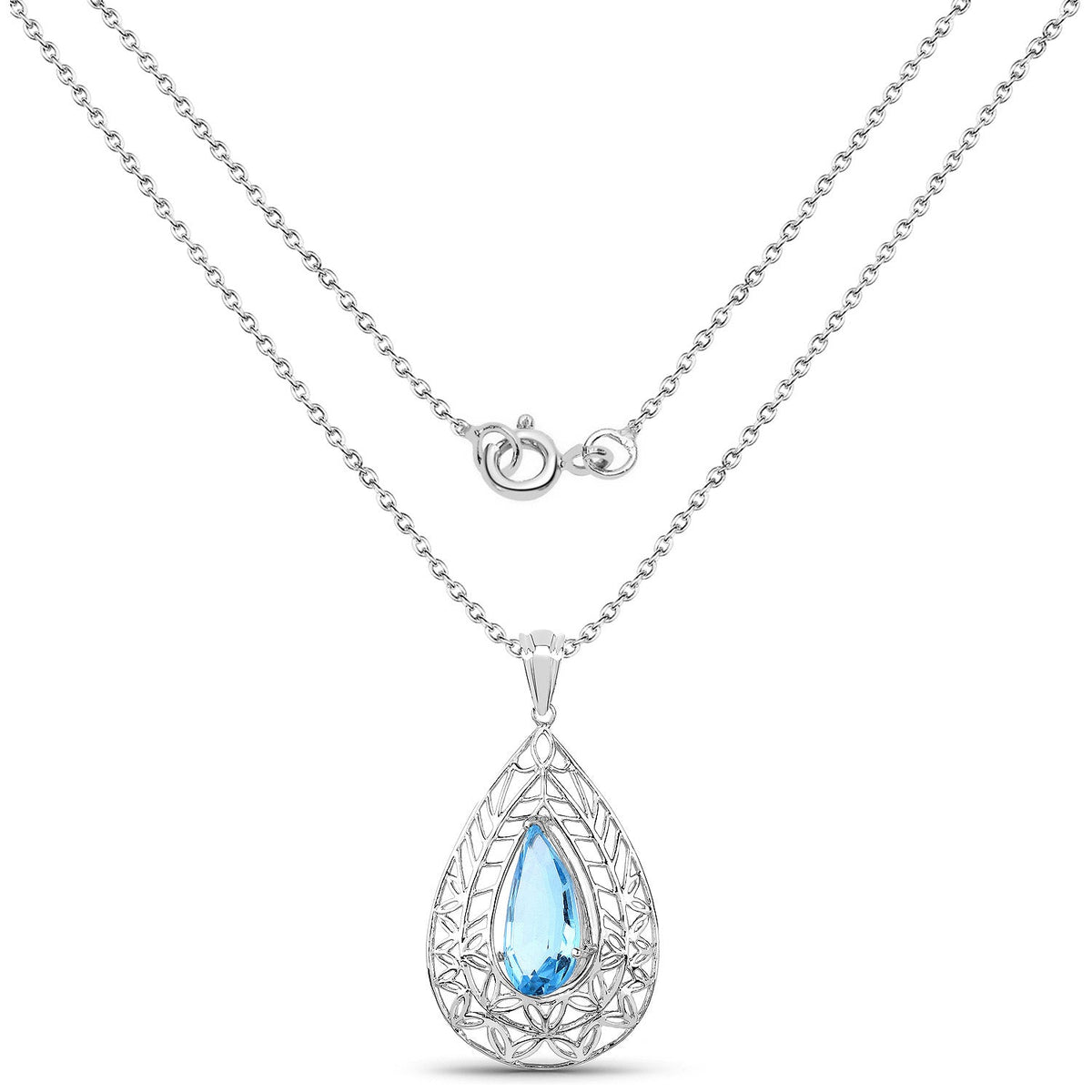 Colgante de plata de ley .925 con topacio azul suizo auténtico de 7,20 quilates