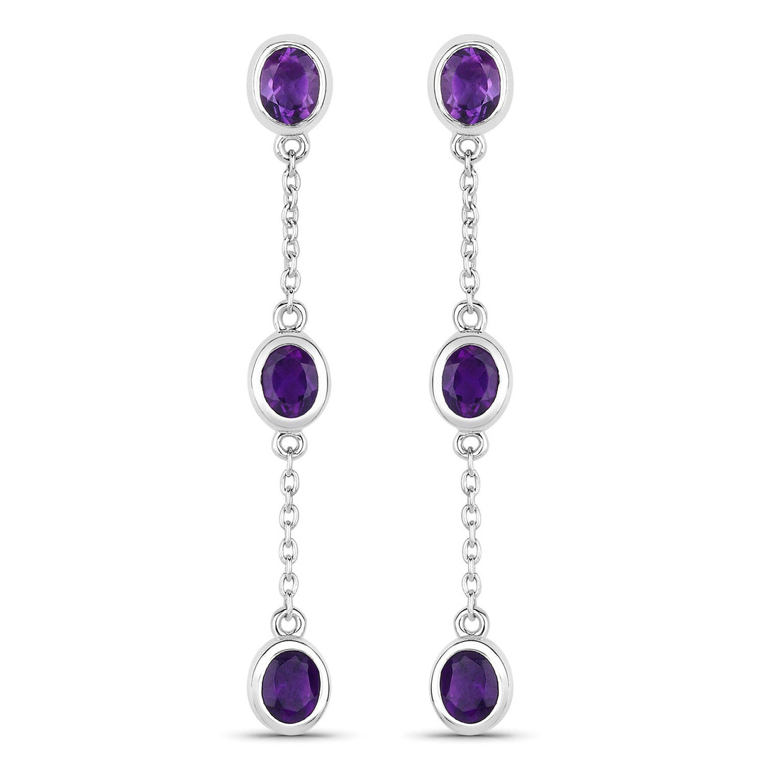 Pendientes de amatista genuina de 2,04 quilates de plata esterlina 925