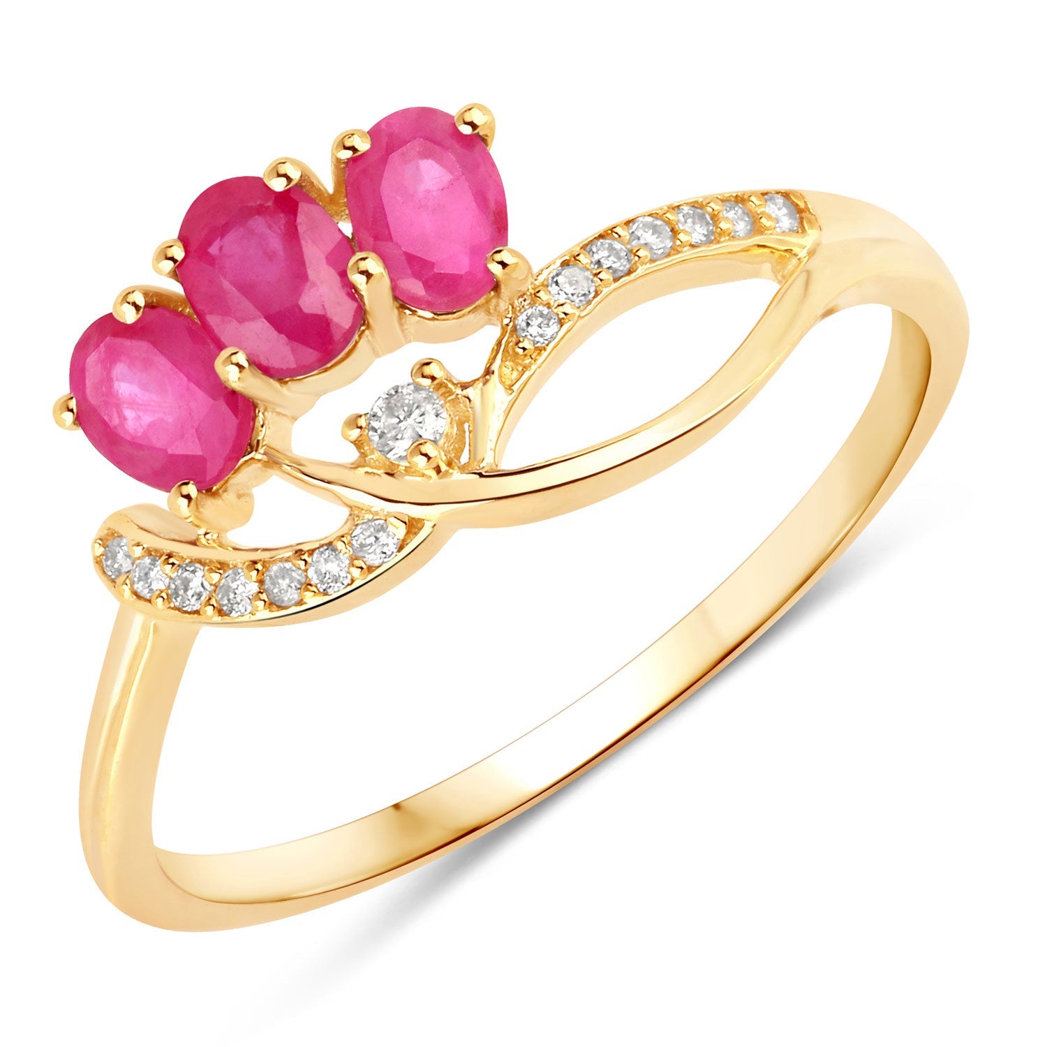 Anillo de oro amarillo de 14K con rubí genuino de 0.71 quilates y diamantes blancos