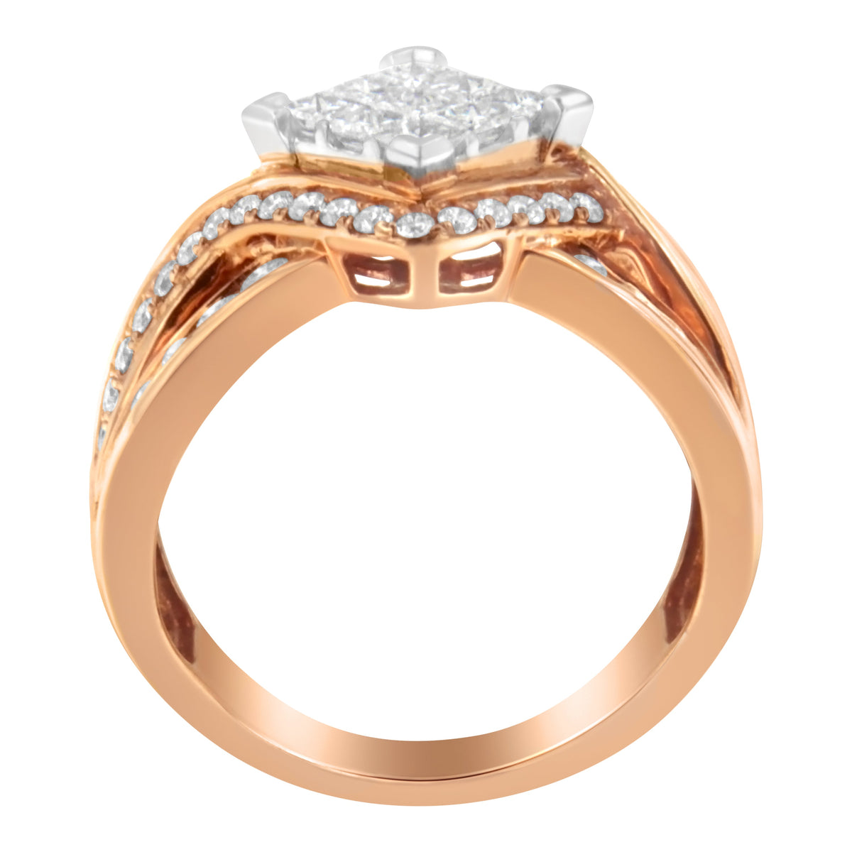 Anillo de cóctel de diamantes bicolor de oro de 10 quilates (1 1/2 cttw, color H-I, claridad I1-I2)