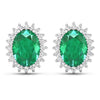 2.66 Carat Genuine Zambian Emerald and White Diamond 14K White Gold Earrings