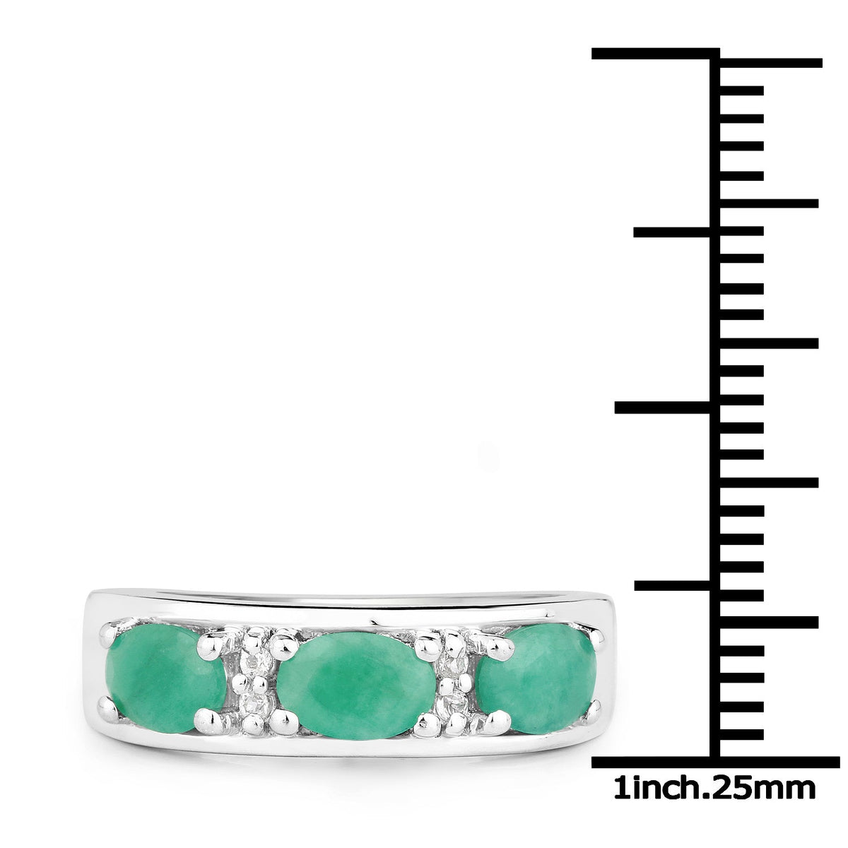 Anillo de Plata Fina .925 con Esmeralda Genuina y Topacio Blanco de 1.38 Quilates