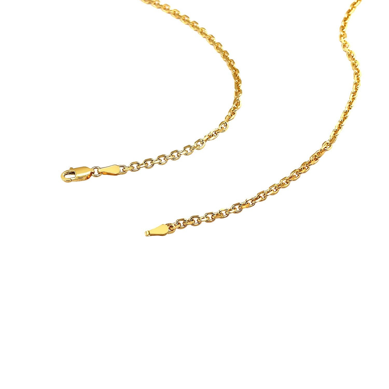 Cadena de eslabones de cable con corte de diamante de oro amarillo de 14k y 2.6mm