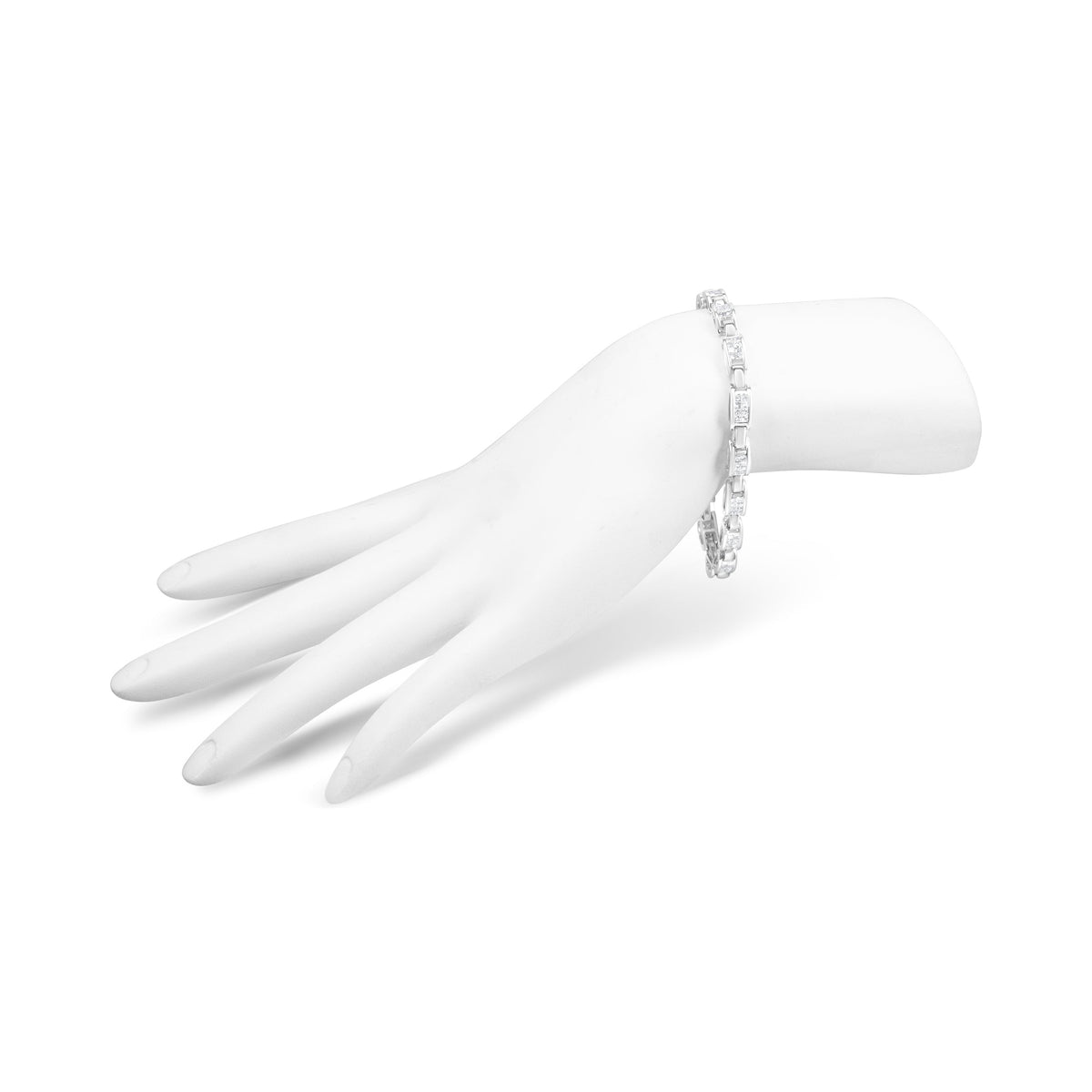 Pulsera de eslabones rectangulares de oro blanco de 14 quilates con diamantes engastados invisibles talla princesa de 2,0 quilates en total (color I-J, claridad I1-I2) - 7,25"