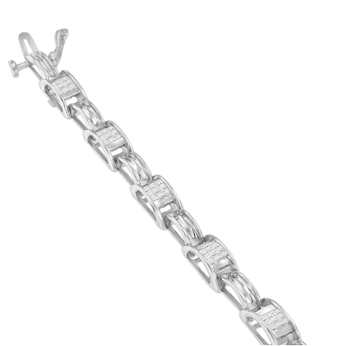Pulsera de tenis de oro blanco de 14 quilates con diamantes princesa de 1,0 quilates engastados invisibles y eslabones alternos (color I-J, claridad I1-I2) - 7,25"