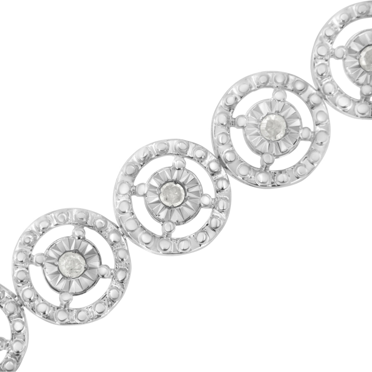 Pulsera de eslabones de moda de 7" de plata de ley .925 con diseño de círculo anidado y diamante de 1,0 Cttw con Miracle Set y rueda abierta (Color I-J, Claridad I3)