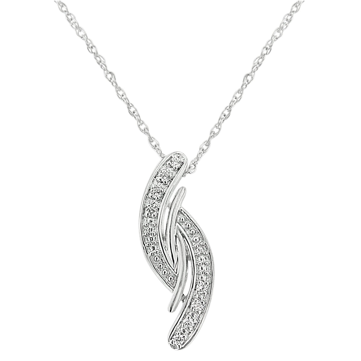 Collar con colgante curvo de plata de ley .925 con acentos de diamante de 18" (color I-J, claridad I3)