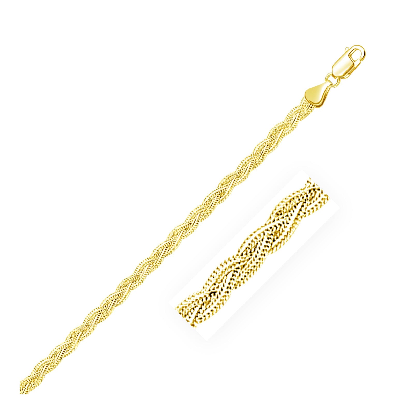 Cadena trenzada de oro amarillo de 14k y 3.5mm