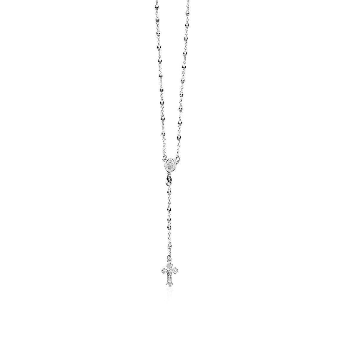 Cadena fina de rosario y collar de cuentas en plata esterlina