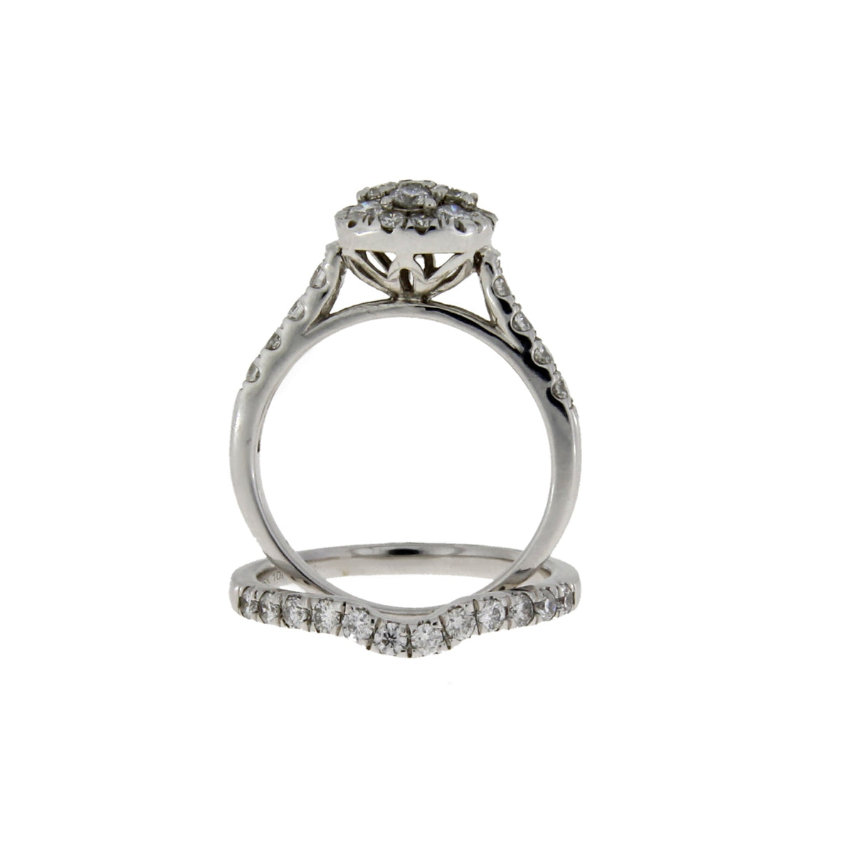 Juego de anillo de compromiso de diamante de 1,30 ct, oro blanco de 10 quilates