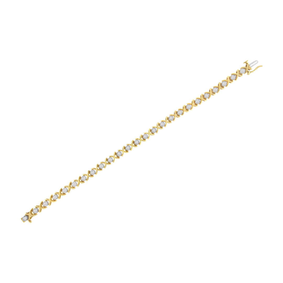 Pulsera de eslabones con diamantes de 1 quilate de peso total (claridad J-K, color I1-I2) de plata de ley chapada en oro amarillo de 10 quilates - Talla 7"