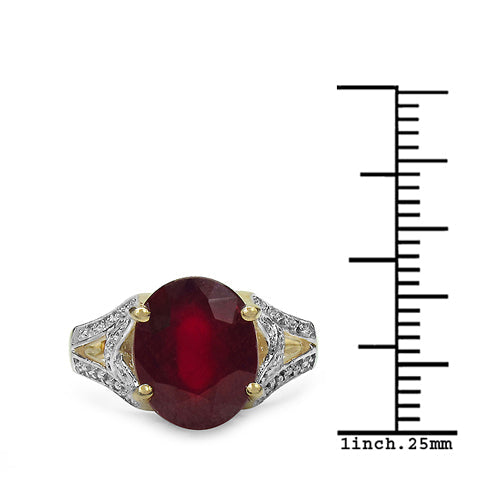 Anillo de plata de ley 925 chapado en oro amarillo de 14 quilates con rubí genuino de 4,00 quilates