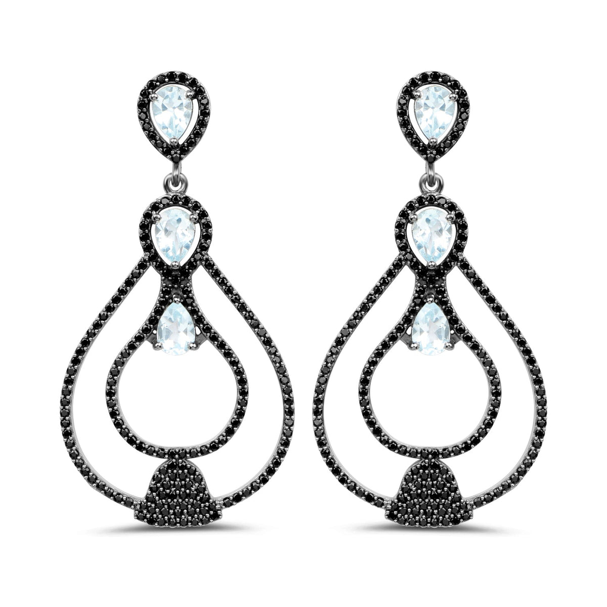 Pendientes de topacio azul genuino y espinela negra de 8,81 quilates en plata de ley 925