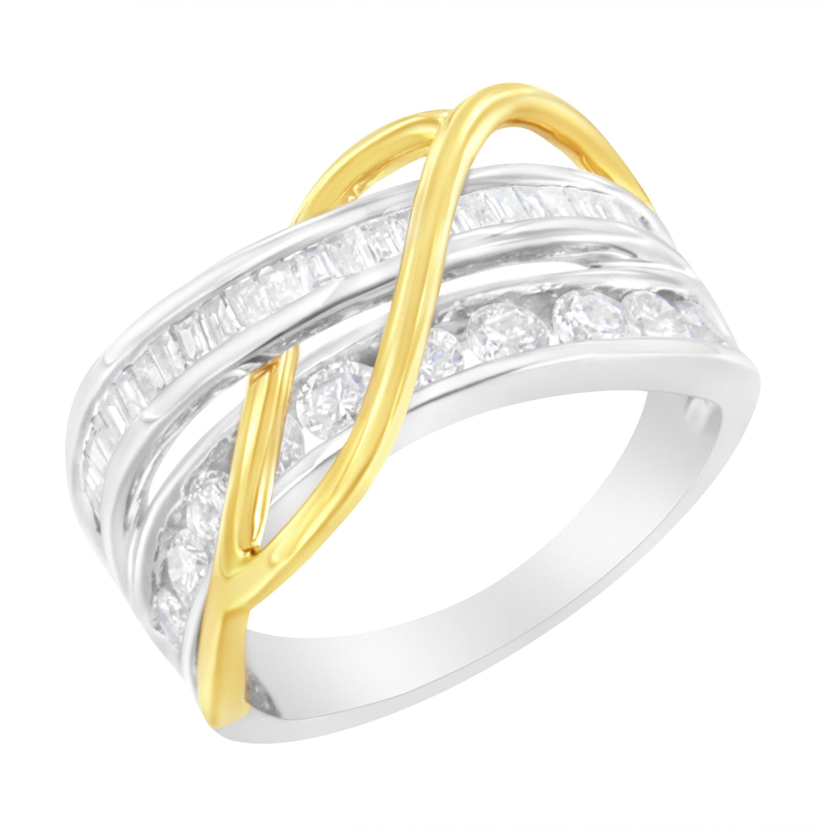 Anillo de oro blanco y amarillo de 10K con banda de 1 1/10 cttw de diamantes engastados en canal (color J, claridad I3) - Talla 7