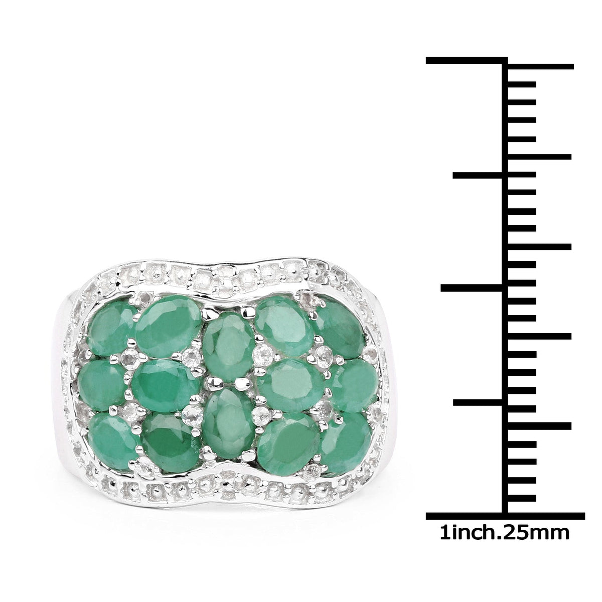 Anillo de plata de ley .925 con esmeralda auténtica y topacio blanco de 2,20 quilates