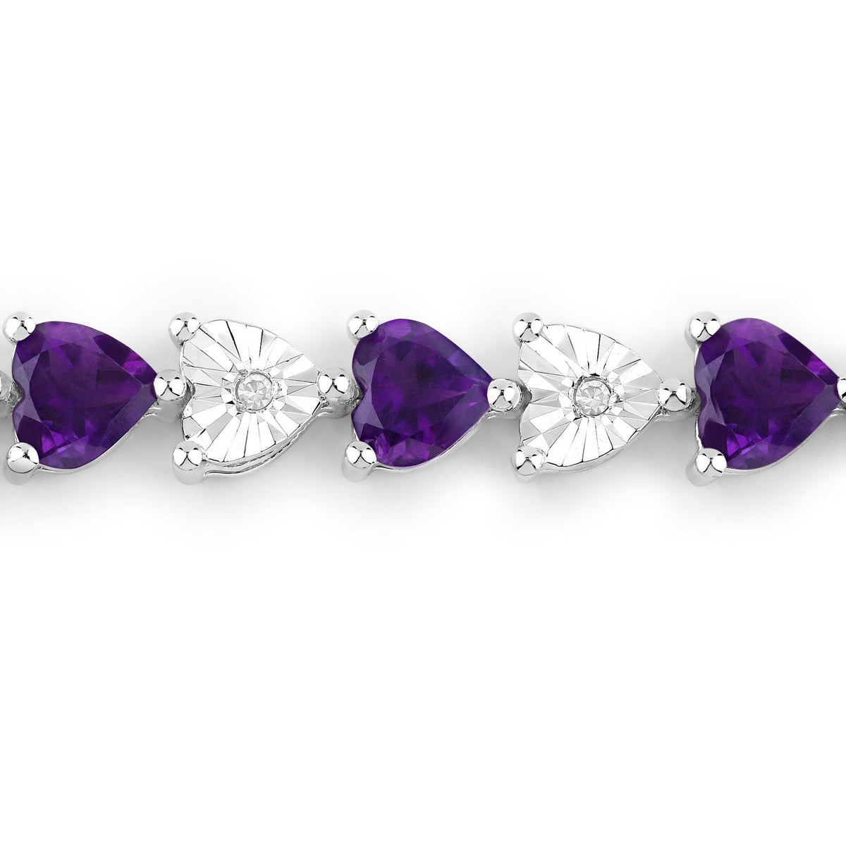 Pulsera de amatista genuina de 6,59 quilates y diamantes blancos de plata esterlina .925