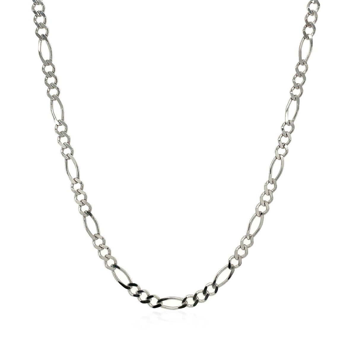 Cadena Figaro sólida de oro blanco de 14k y 2.6mm