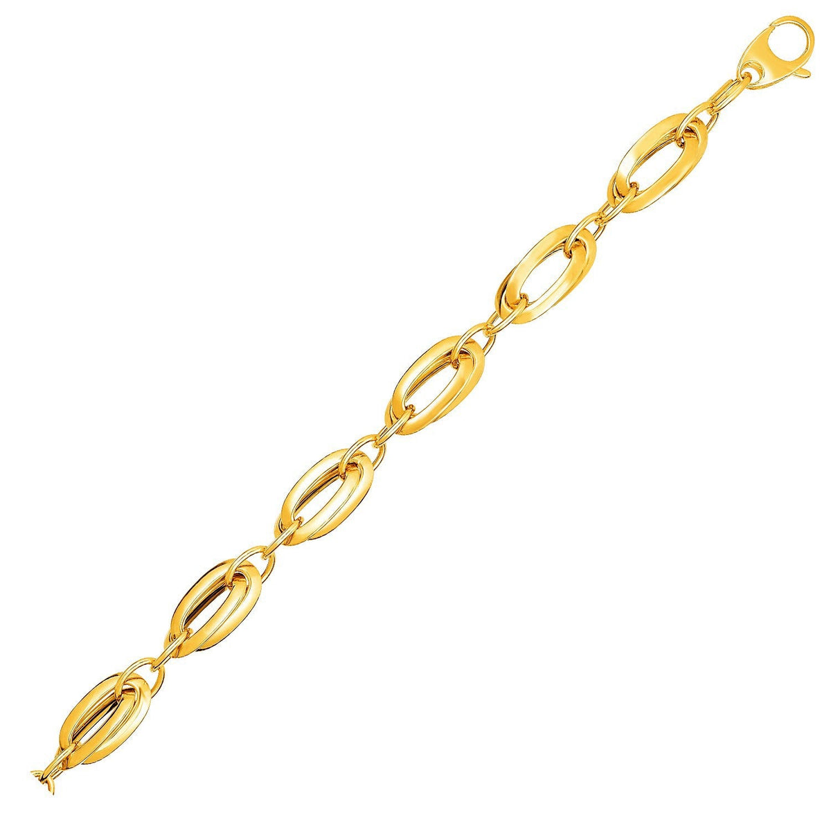 Pulsera de oro amarillo de 14k con eslabones ovales dobles largos
