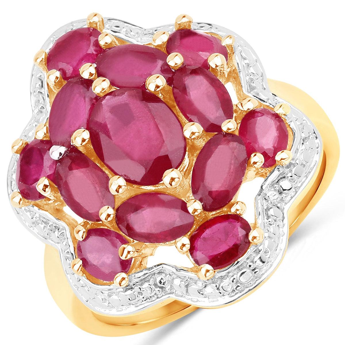 Anillo de plata de ley .925 con rubí genuino de 4.18 quilates relleno de vidrio y chapado en oro amarillo de 14 quilates