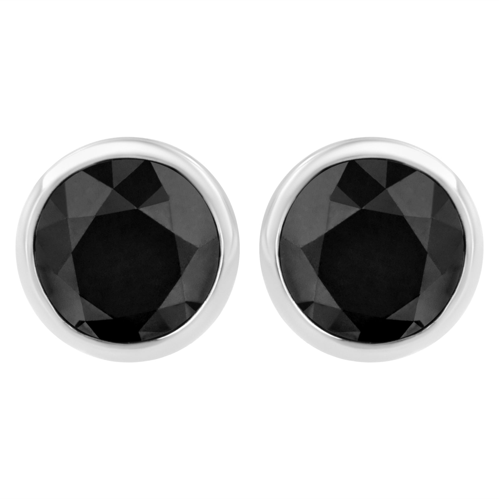 Pendientes de Plata Fina .925 con Diamantes Negros de 4.00 Qts. Talla Brillante Redonda, Engastados en Bisel, con Cierre de Rosca (Color Fantasía Mejorado, Claridad I2-I3)