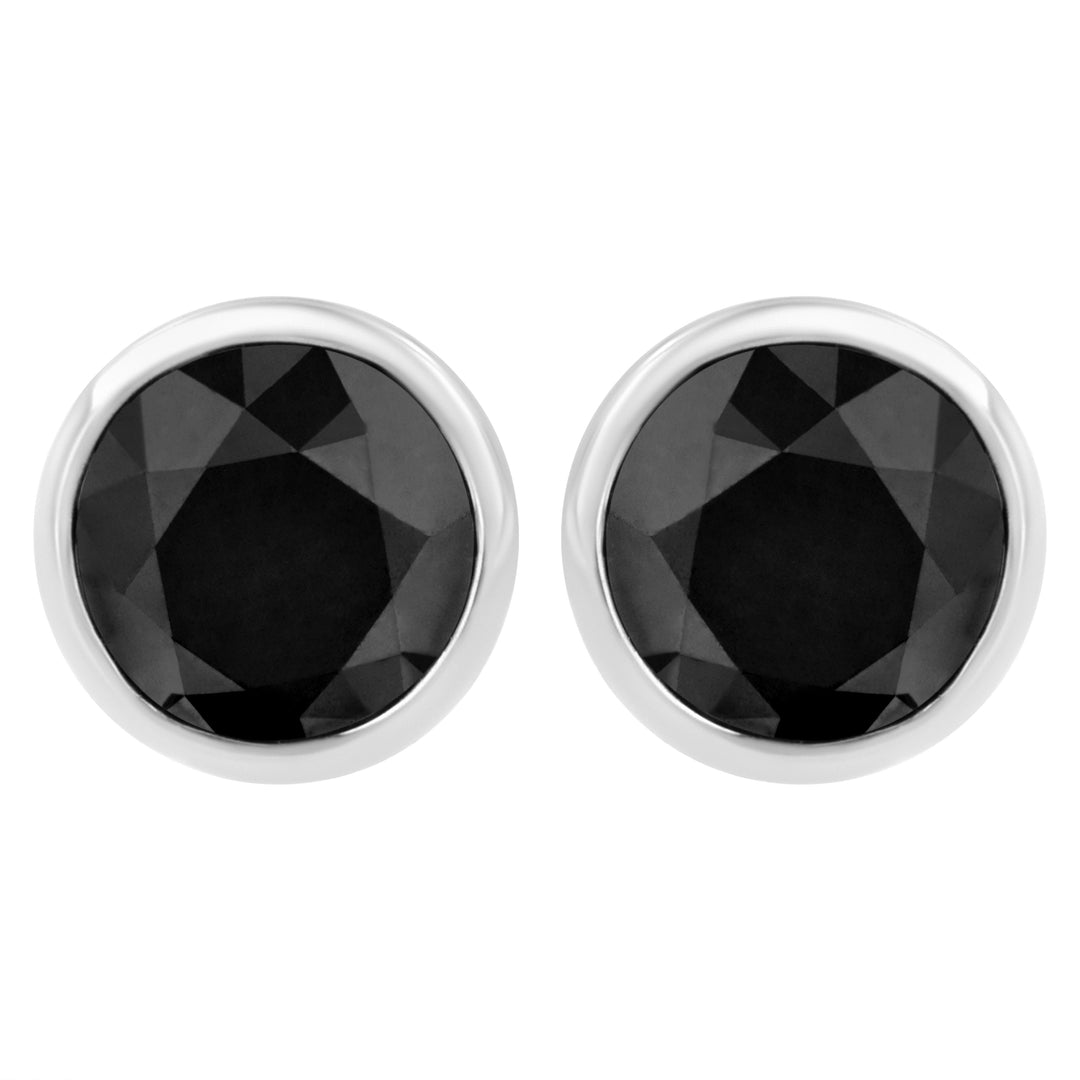 .925 Sterling Silver 4.00 Cttw Round Brilliant-Cut Black Diamond Bezel-Set Stud Earrings with Screw Backs (Fancy Color-Enhanced, I2-I3 Clarity)